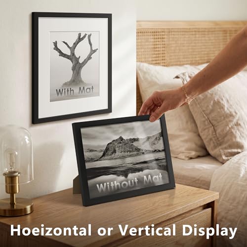 8x10 Black Picture Frame with 5x7 Mat - Versatile Display for Photos