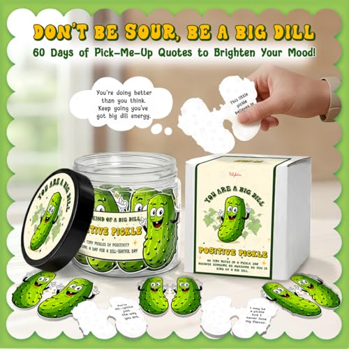 Kilyhome Pickle Jar with 60 Daily Affirmation Cards - Funny Gift for Teens