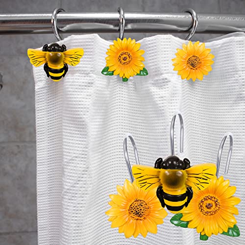 Whaline 12Pcs Shower Curtain Hooks - Bee & Sunflower Designs