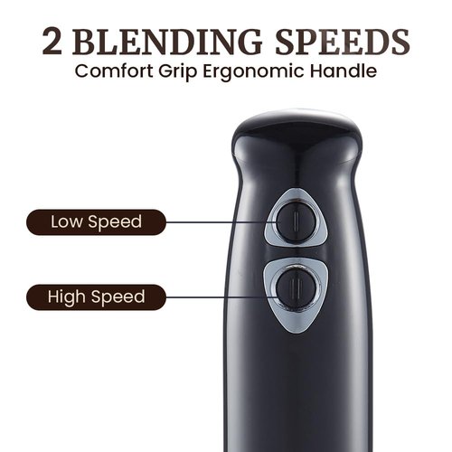 Elite Gourmet EHB1015 Immersion Hand Blender 500 Watts 2 Speed Mixing with Stainless Steel Blades, Detachable Wand Stick Mixer, Smoothies, Baby Food, Soup, Black