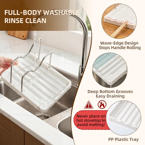 Aenfaiy 2-in-1 Pot Lid Holder and Spoon Rest - White, Kitchen Organizer
