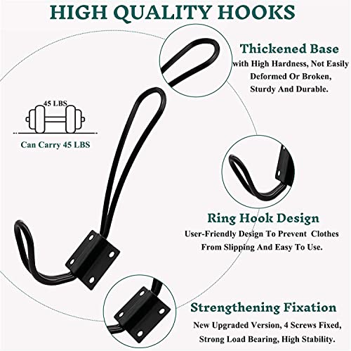 Hajoyful Rustic Double Coat Hooks - Black Farmhouse Wall Hooks, 6-Pack
