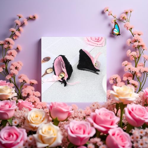 BWESOO Fluffy Cat Ears Headband with Bow and Bell Cosplay Hair Accessories