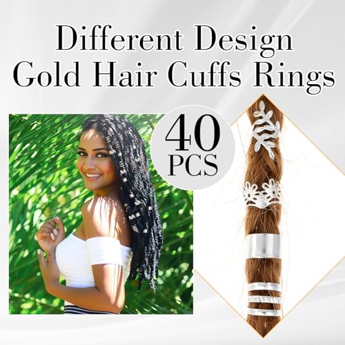 Ymapinc 40Pcs Silver Hair Cuffs for Braids & Dreadlocks Metal Jewelry