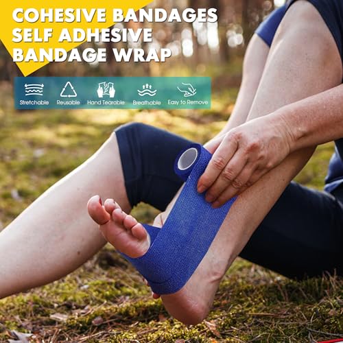 12 Pack Self Adhesive Bandage Wrap, 1 in x 5 Yards Non-Woven Self Adherent Cohesive Bandage, Vet Wrap Wound Tape for Thumb Finger Wrist Knee Ankle, White