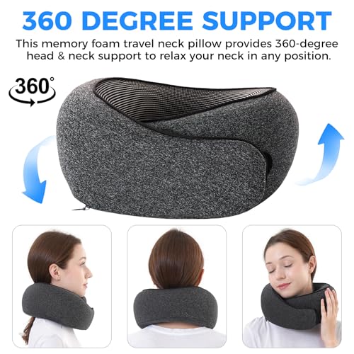 Tri-tra Travel Pillow - Black Memory Foam Neck Support for Airplanes