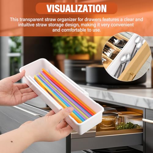 Frandilo Expandable Straw Organizer Drawer - White, Adjustable Length