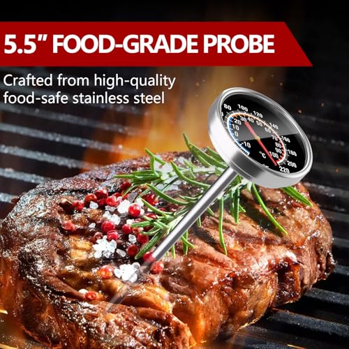 EKOOTIMO Instant Read Meat Thermometer with 5.5-Inch Stainless Steel Probe - Glow Dial, No Batteries, Kitchen Cooking, Sibling Listing #1