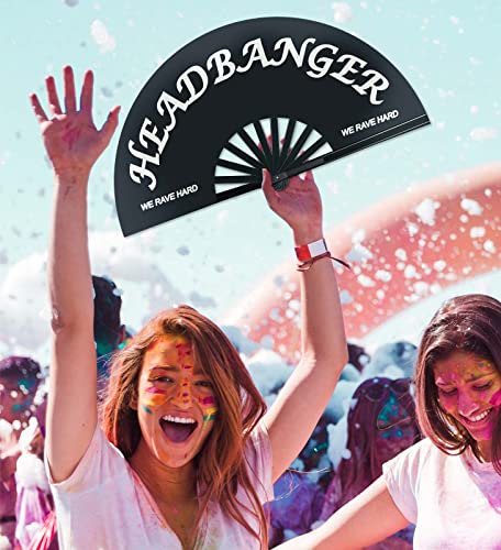 Large Handheld Rave Folding Fan - Head Banger Design for Parties