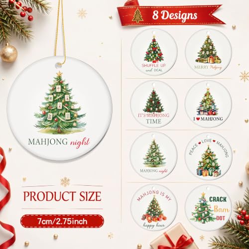 Christmas Mahjong Ornament Set - 8 Ceramic Holiday Decorations for Tree