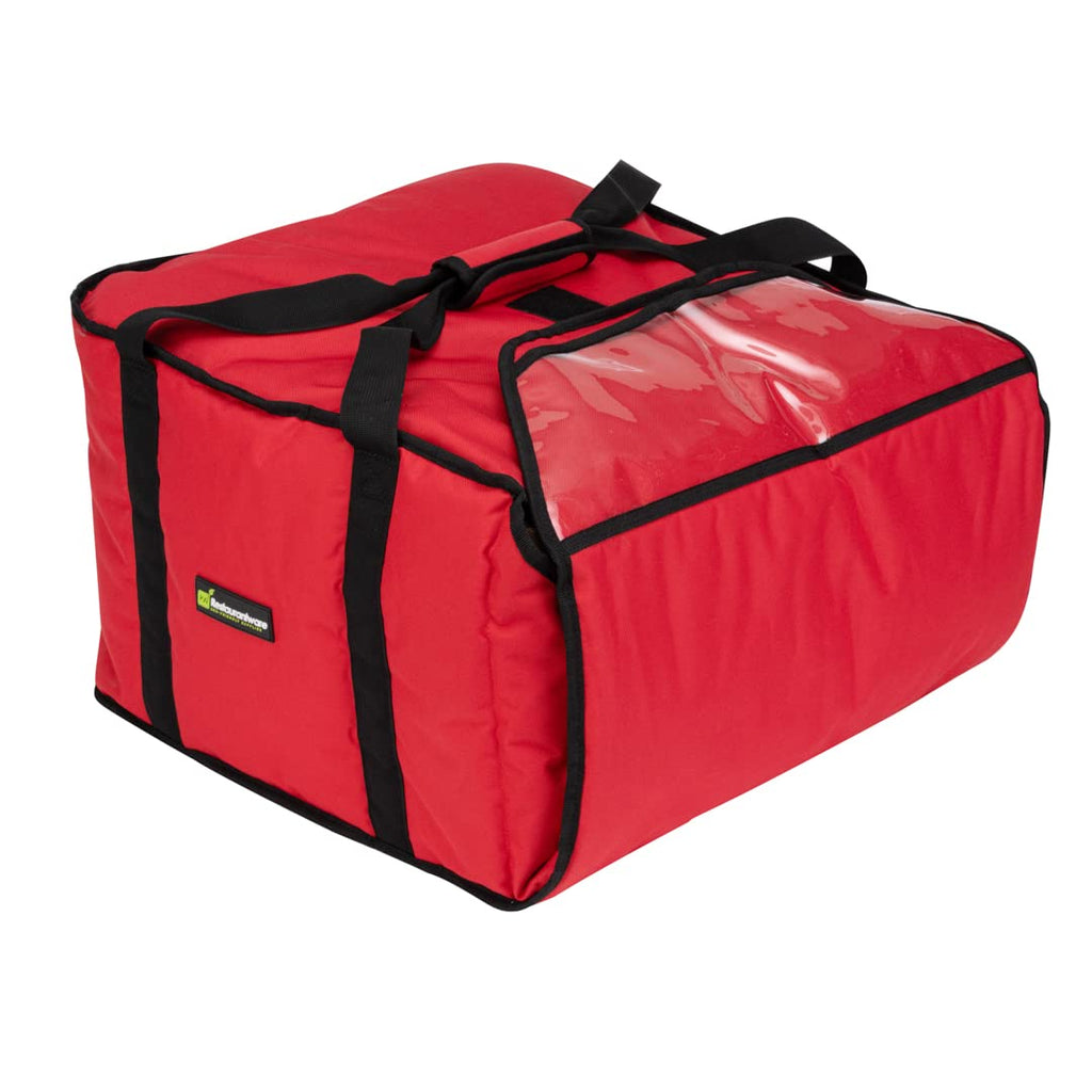 Restaurantware-Delivery Tek 19.5 x 19.5 x 12.5 Inch Insulated Pizza Bag, 1 Durable Delivery Bag - Holds (5) 18" or (6) 16" Pizza Boxes, Machine Washable, Red Polyester, Extra-Large Flap