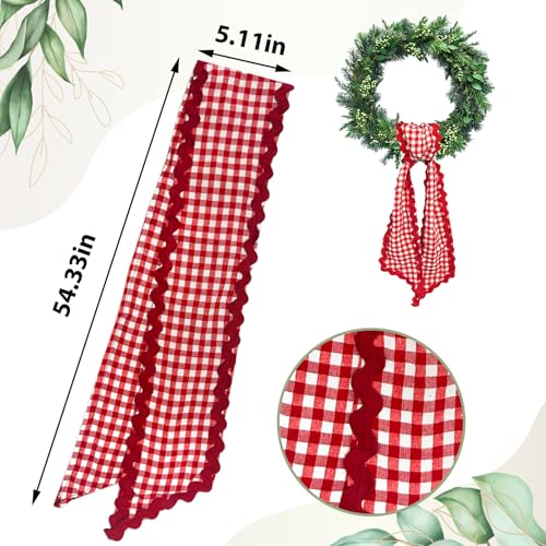 Red White Buffalo Plaid Wreath Sash - 54 Inch Cotton Ribbon Tie