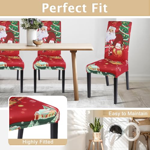Christmas Dining Room Chair Covers Set of 8 - Santa Claus Stretch Slipcovers