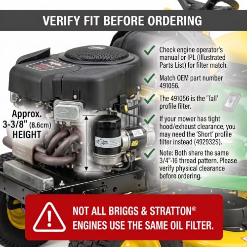 Briggs & Stratton 491056 Tall Oil Filter 3-3/8" for Small Engines - OEM Genuine Part (Variation 1)