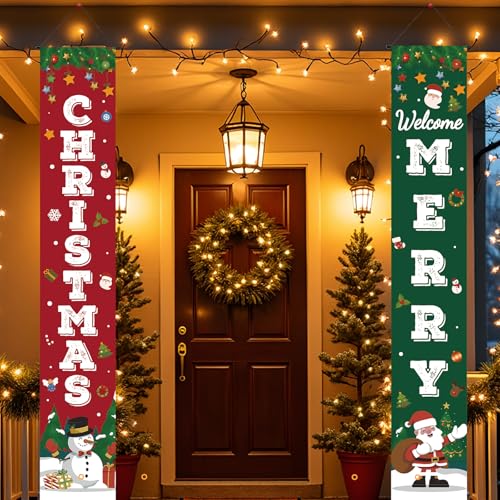 Merry Christmas Porch Banner Sign Set - Outdoor Holiday Yard & Door Decor