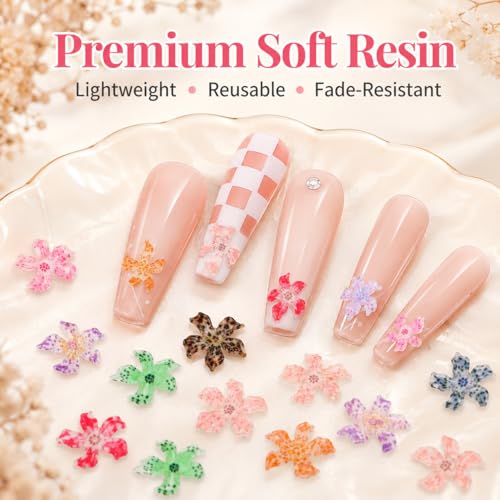 BIDEX 100 Pcs 3D Hawaii Flower Nail Charms Resin Floral Art Accessories