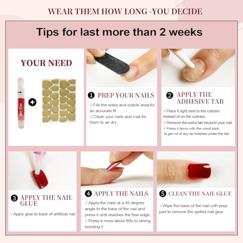Short Square Hot Pink Press On Nails Kit - 34 Pcs Acrylic False Nails