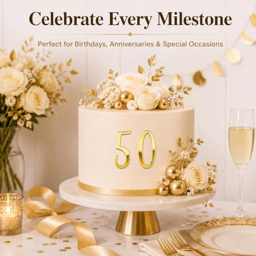 Gold Acrylic Cake Topper Set - 10PCS Numbers 0-9 for Birthdays & Anniversaries