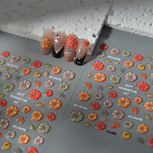 Quezadyl 5D Fall Maple Leaf & Pumpkin Nail Art Stickers (2 Sheets)
