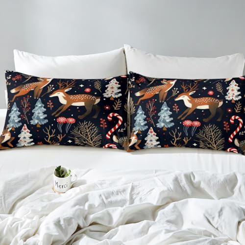 Feelyou Botanical Deer Sheet Set Full Size - Blue & Brown 4PCS Kids Bedding