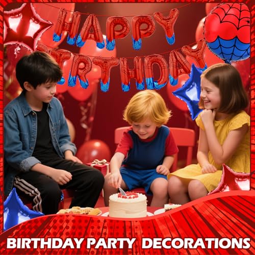 Spider Theme Happy Birthday Banner Set with Balloons - Fun Party Decor for Kids
