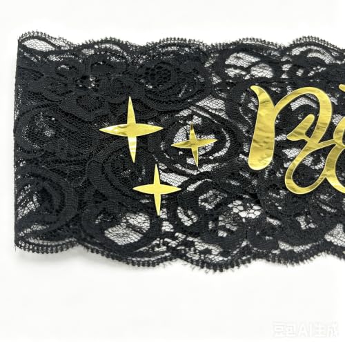 Black 'Birthday Bitch' Lace Sash with Pearl Pin for Women