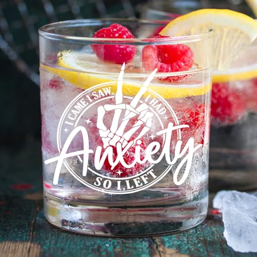 Kunlisa Funny Anxiety Whiskey Glass - 10oz Gothic Skeleton Gift
