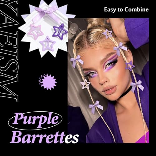 Purple Star and Satin Bow Hair Clips Set 12PCS Y2K Hair Accessories