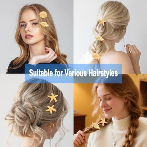 EYEOO 6PCS Gold Starfish & Seashell Hair Clips Beach Hair Accessories