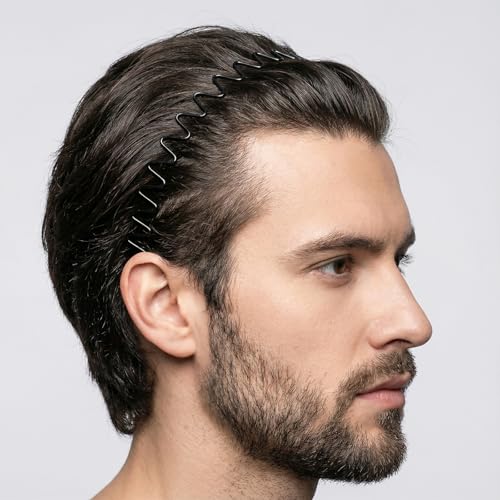 4-Pack Metal Headband for Men Women, Non-Slip Wavy Hair Band Black