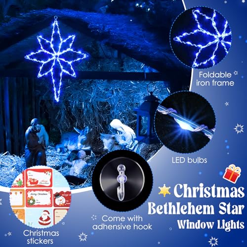Blue Christmas Window Star Lights with Timer - Bethlehem Silhouette LED Decorations