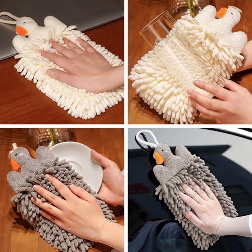Goose Chenille Hanging Hand Towels - 2 Pack for Kitchen & Bathroom