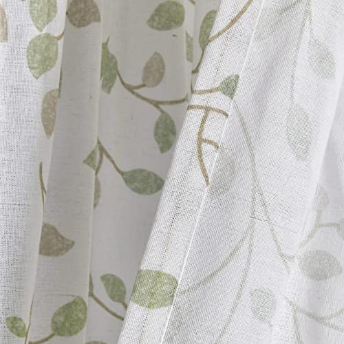 Lush Decor Linen Button Botanical Garden Window Curtain Panel Single 40" W x 84" L Neutral & Green - Farmhouse Curtains for Bedroom - Living Room Curtains