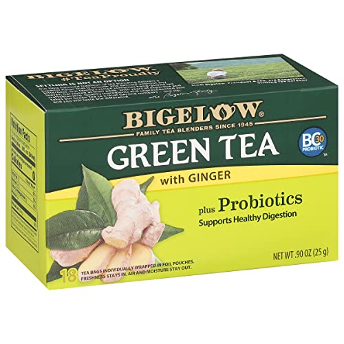Bigelow Green Tea with Ginger Plus Probiotics - 18 Count (Pack of 6)