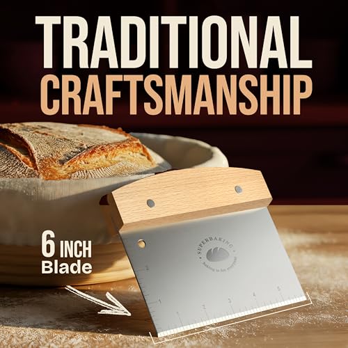Superbaking 6-Inch Bench Scraper with Wooden Grip & Stainless Steel Blade