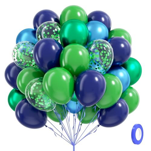 Metallic Blue Green Balloons Set - 60pcs 12inch & 10inch