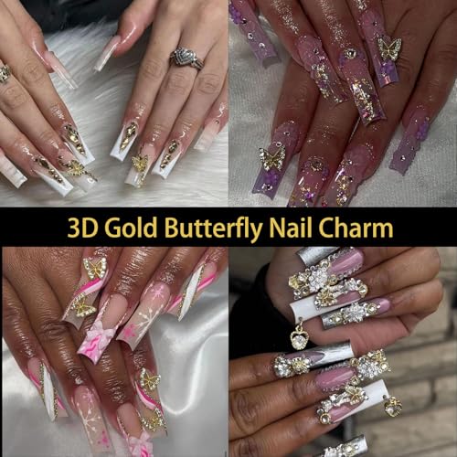 ZUMILLMN 40pcs 3D Butterfly Nail Charms Crystal Rhinestone Metal Alloy Decor