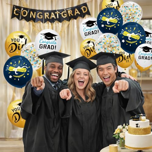 Graduation Balloons 2026 - 62pcs Navy Blue Gold White Latex Decor