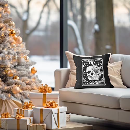 Gothic Skull Pillow Cover 18x18 - Witchy Tarot Card Flannel Throw Pillow Case