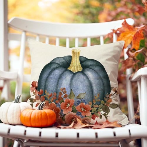 PANDICORN Navy Blue Pumpkin Fall Throw Pillow Covers 18x18 Inch Set of 2 - Seasonal Farmhouse Decor