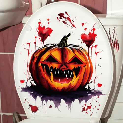 3D Pumpkin Pattern Toilet Lid Sticker - Waterproof Halloween Decor