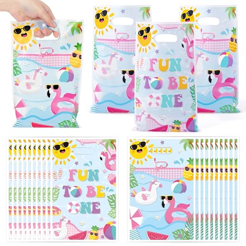 50 Pcs Summer Pool Party Favor Bags - Flamingo Goody Bags