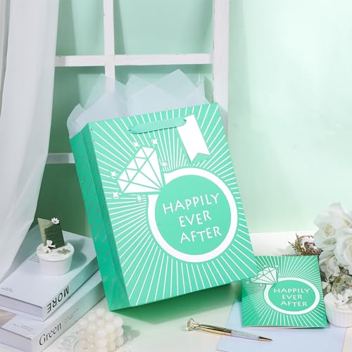 Loveinside Wedding Gift Bag Set with Tissue Paper & Card - 10" x 5" x 13"