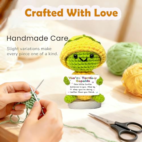 Crochet Turtle Capable Gift with Affirmation Cards - Handmade Support Decor