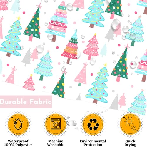 Pastel Christmas Tree Shower Curtain Pink Teal 72x72 Inch - Pack of 1