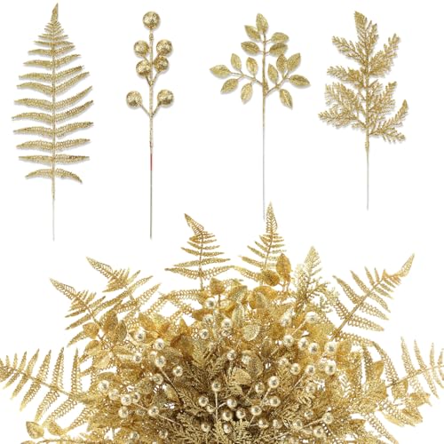 Gold Artificial Christmas Tree Picks Set - 80 Pieces Holiday Decor
