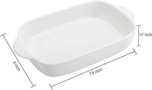 Foraineam Bakeware Set - 4 Pieces White Porcelain Baking Dishes | 7.5 x 5 Inch Rectangular Pans for Everyday Use