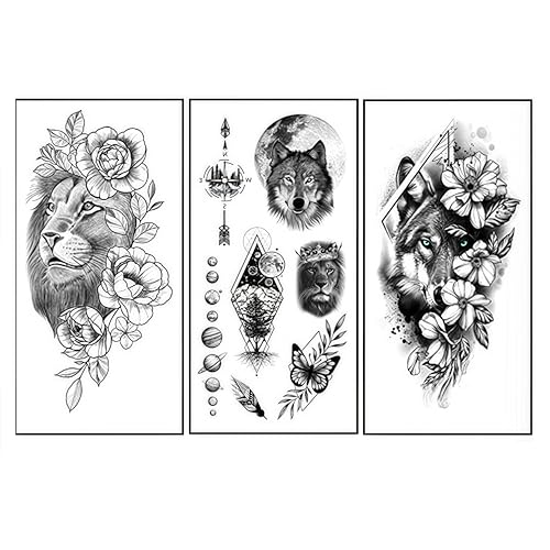 VibesHood Large Temporary Tattoos - Lion and Wolf Waterproof Ink Sheets
