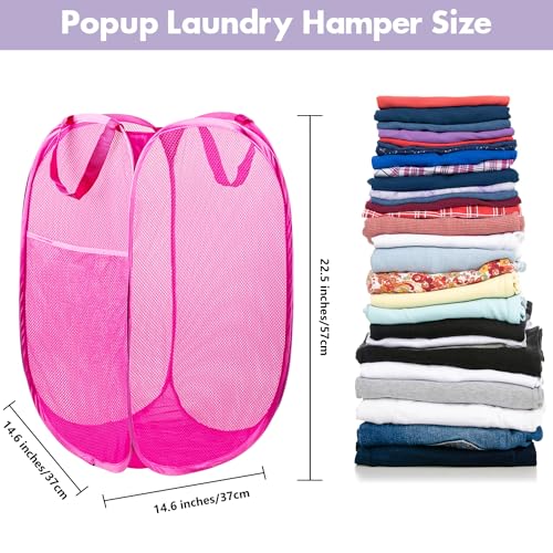 DUCOO 2-Pack Collapsible Mesh Laundry Hamper - 70L Foldable Pink Basket