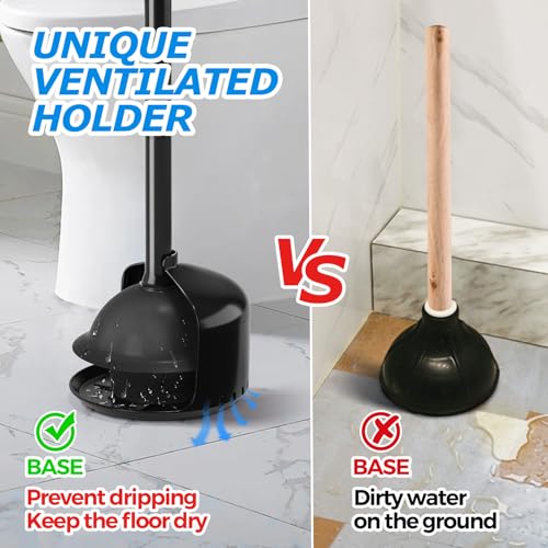 FORASTO Heavy Duty Toilet Plunger with Holder - Black